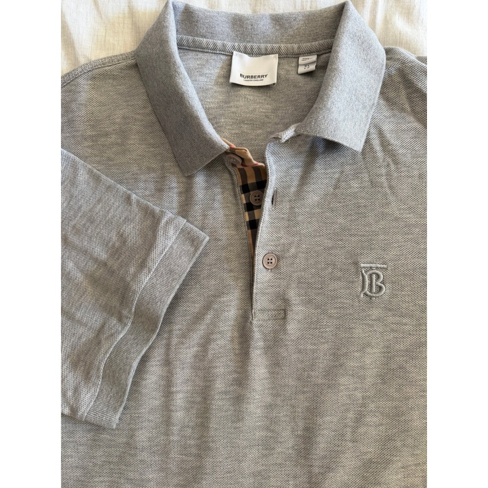 Burberry TB Monogram Motif Cotton PiquΓ© Polo Shirt Men's L/XL Gray